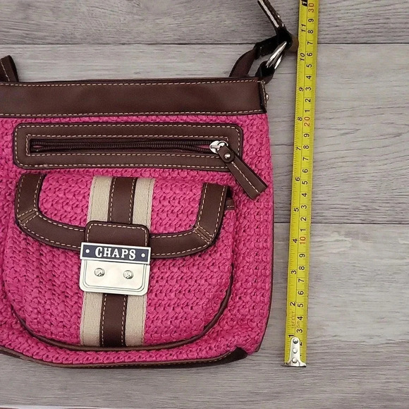 Chaps‎ Pink Brown Woven Faux Leather Multi Pocket Crossbody Bag - Picture 15 of 16